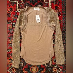 Willow Tan Lace Sleeve Blouse